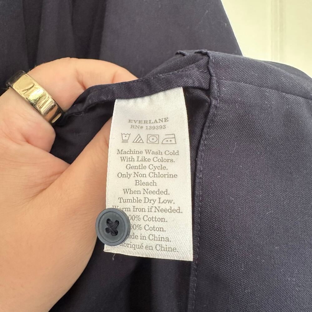 Everlane 10 Navy Blue Belted Poplin Cotton Button Up Above Knee Dress Minimalist - Picture 7 of 7